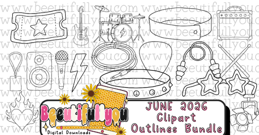 Rock Show Outline clipart Bundle | 17 outlines | Concert Doodle Clipart | Music Lover Outline Elements | PNG Coloring Bundle