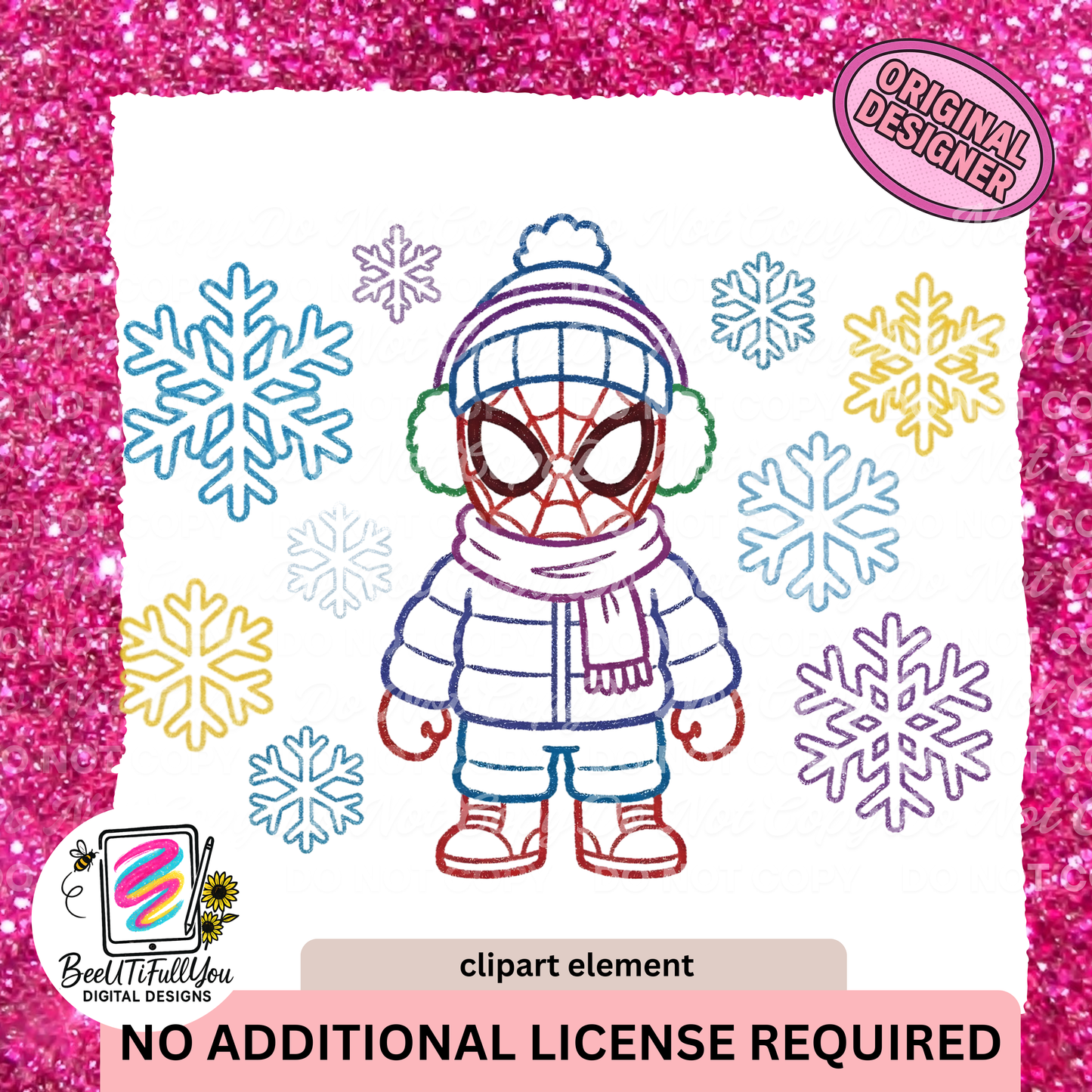 Winter Superhero Boy Clipart Element | Crayon Outline Doodle PNG | Commercial Use Included