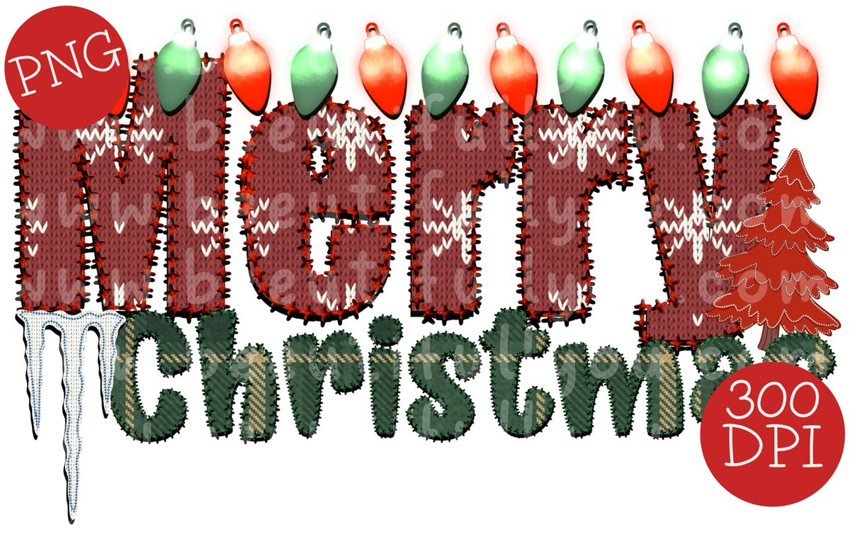 Merry Christmas Faux Knit PNG | Christmas Lights Sweater Design
