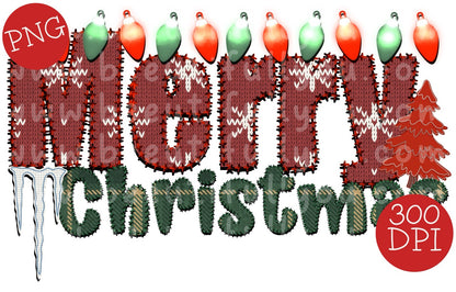 Merry Christmas Faux Knit PNG | Christmas Lights Sweater Design