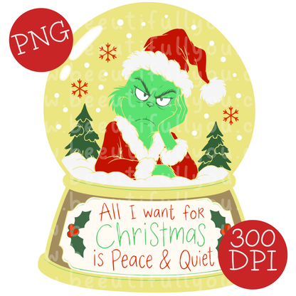 Peace & Quiet Christmas Snow Globe PNG Design Download