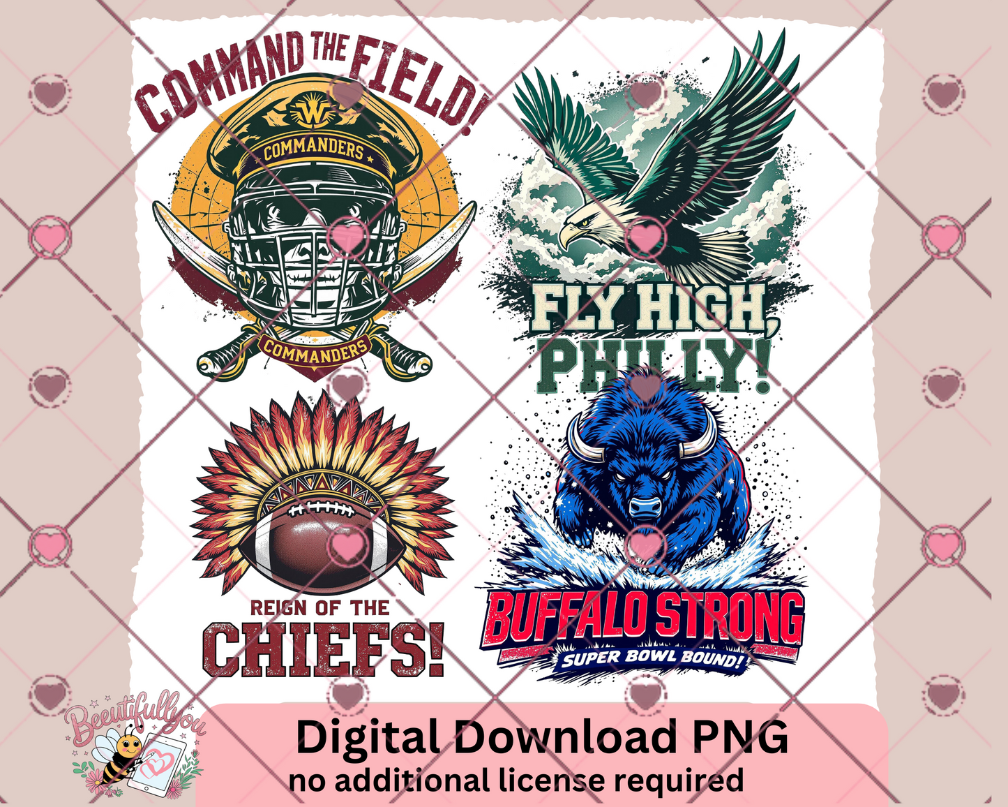 Super Bowl Contenders Bundle | Commanders, Eagles, Chiefs, Buffalo Designs | Digital Download PNG for Fans & Football Lovers