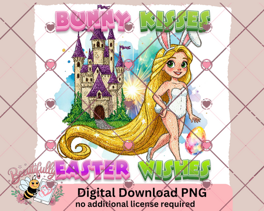 Bunny Kisses & Easter Wishes | Princess-Inspired Easter PNG Digital Download