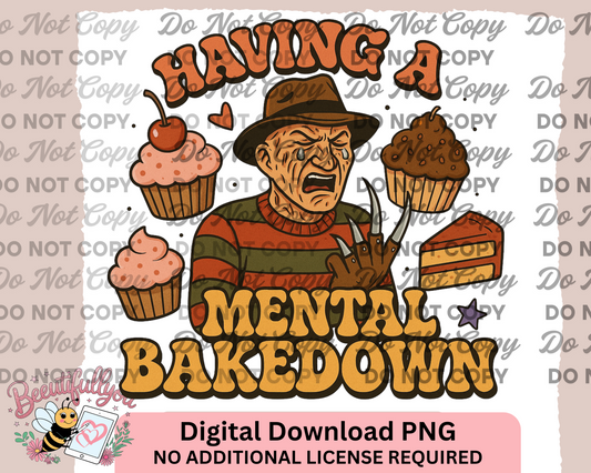 Mental Bakedown PNG – Funny Freddy Horror Cake Design | Cupcakes, Tears & Chaos | Commercial Use Digital Download