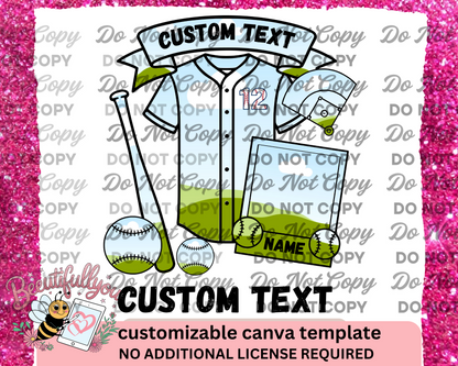 Editable Baseball Canva Template | Graduation Sports Design | Custom Name and Text | Digital PNG Layout
