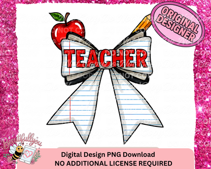 Teacher Bow Digital Design | Back-to-School PNG Download | Apple, Pencil & Notebook Theme