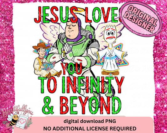 Jesus Loves You To Infinity & Beyond Digital Download PNG | Religious Christmas Sweatshirt Design with Matching Sleeve