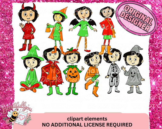 CoraHalloween Clipart – 10pc Black & White Doodle Set