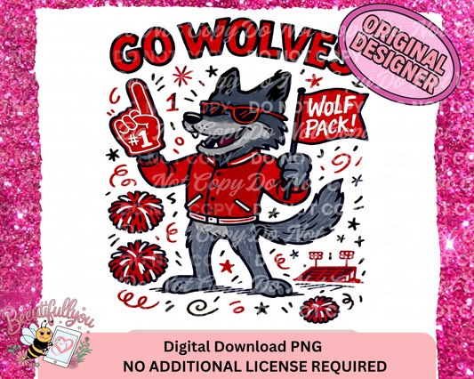 Go Wolves Football PNG | School Spirit Mascot with Matching Sleeve & Pocket
