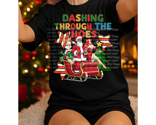 Dashing Through the Hoes Christmas PNG – Funny Santa Sleigh Holiday Design for Shirts & Tumblers