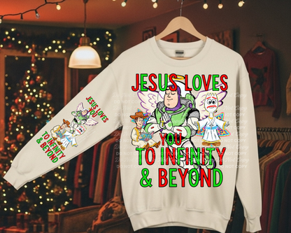 Jesus Loves You To Infinity & Beyond Digital Download PNG | Religious Christmas Sweatshirt Design with Matching Sleeve