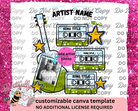 Cassette Tape Canva Template | Customizable Artist Song Layout | Music Collage PNG Editable Download