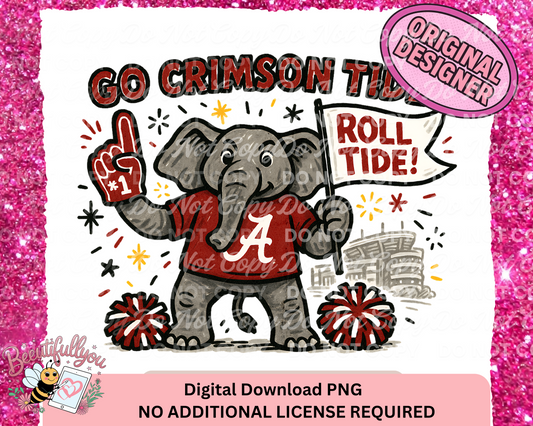 Alabama Football PNG – Roll Tide Elephant with Matching Sleeve & Pocket Designs