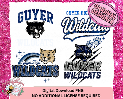 Guyer High Wildcats PNG Bundle | School Spirit Mascot Digital Download | Wildcat Logo Sublimation Files | No License Needed