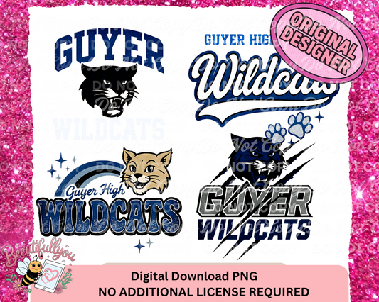 Guyer High Wildcats PNG Bundle | School Spirit Mascot Digital Download | Wildcat Logo Sublimation Files | No License Needed