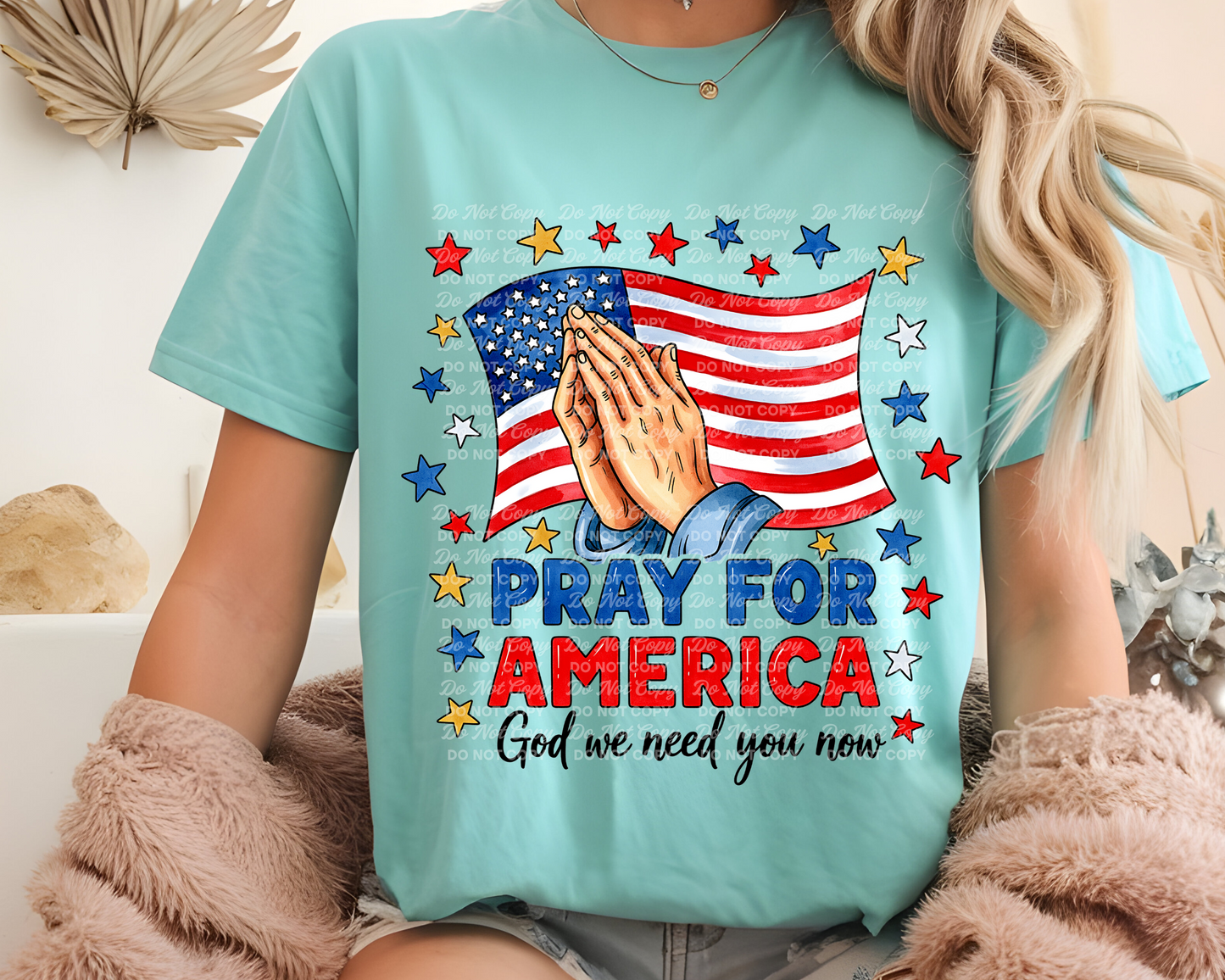 Pray for America Digital Design | PNG Download | Patriotic Praying Hands & American Flag