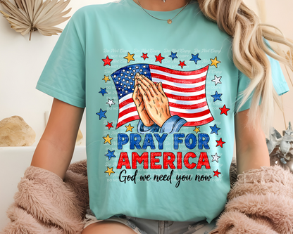 Pray for America Digital Design | PNG Download | Patriotic Praying Hands & American Flag