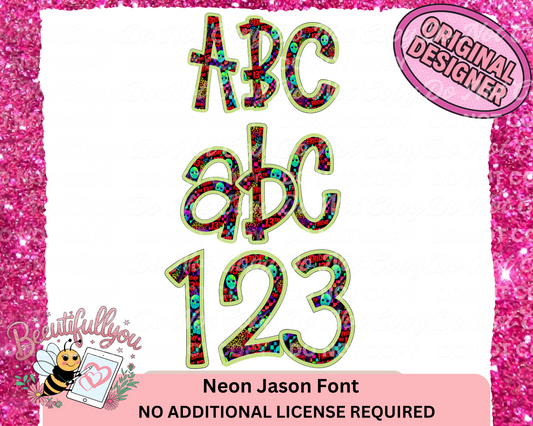 Neon Jason Horror Font • ABC 123 Clipart + OTF File • Friday the 13th Digital Letters