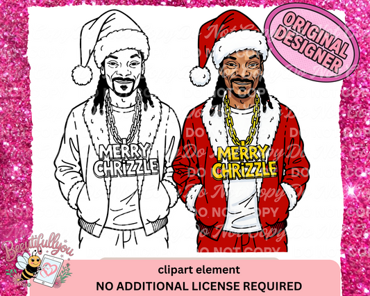 Merry Chizzle Christmas Clipart | Colored & Outline PNG