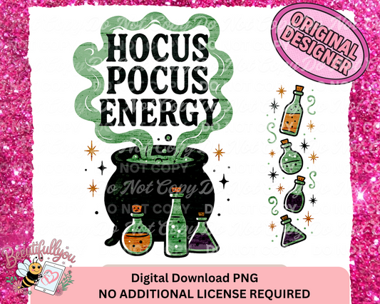 Hocus Pocus Energy – Halloween Witch Cauldron Digital PNG