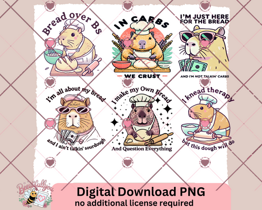 Capybara Bread Lover Bundle | Funny Baking PNGs | In Carbs We Crust | Digital Download | Knead Therapy | Monday Feb 17th 2025