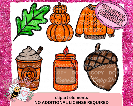 Fall Vibes Clipart Set | Hand-Drawn Autumn Elements