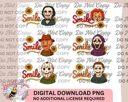 Smile Horror Characters Bundle – 6 PNG Digital Download Set