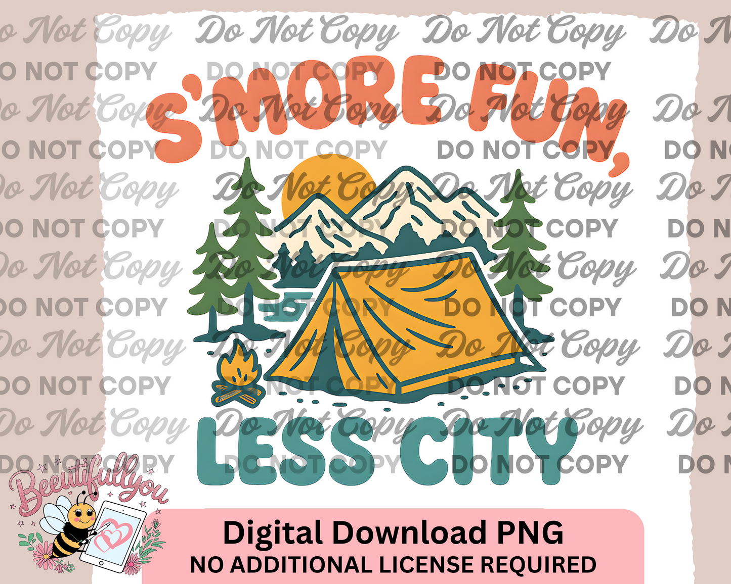 S’more Fun, Less City PNG – Camping Tent Design in Color, Black & White + Canva Frame | Sublimation & Printable Bundle | Commercial Use