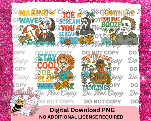 Spooky Summer PNG Bundle | Horror Icons Ice Cream Beach Drinks | Digital Sublimation Download