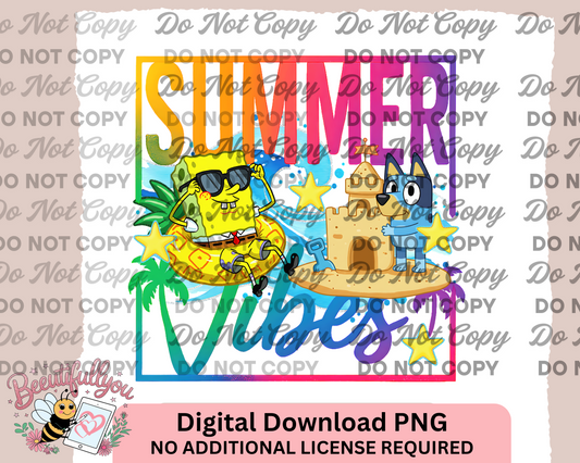Summer Vibes Beach PNG – Cartoon Float & Sandcastle Digital Download