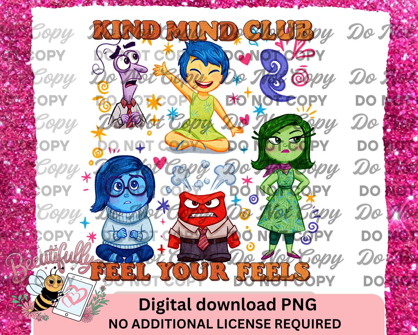 Kind Mind Club PNG – Inside Out Feel Your Feels Mental Health Awareness Digital Download, Character-Based Encouragement Shirt Design
