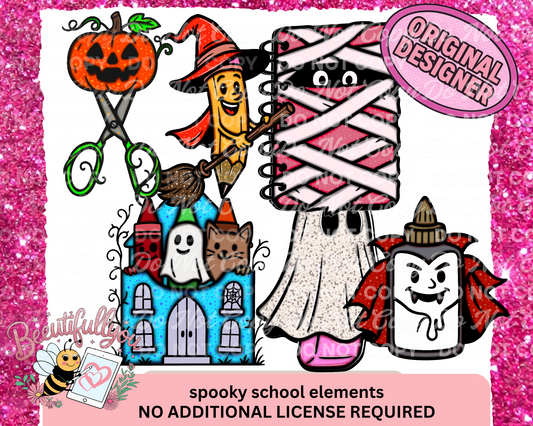 Spooky School Supplies Halloween Clipart Set – 6 elements | Digital Download