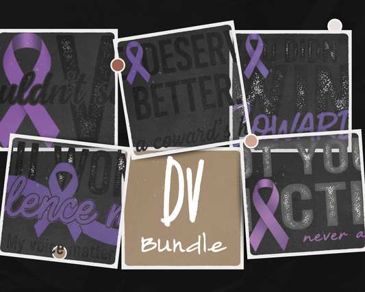 DV Awareness Bundle – 5 PNG Designs | Domestic Violence Support | Purple Ribbon Shirts | Physical Products Only | No Additional License Required