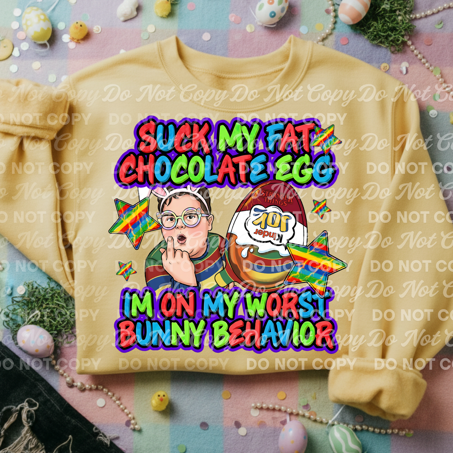 Suck My Fat Chocolate Egg PNG, Funny Easter Design, Bunny Behavior Shirt Design, With & Without Middle Finger