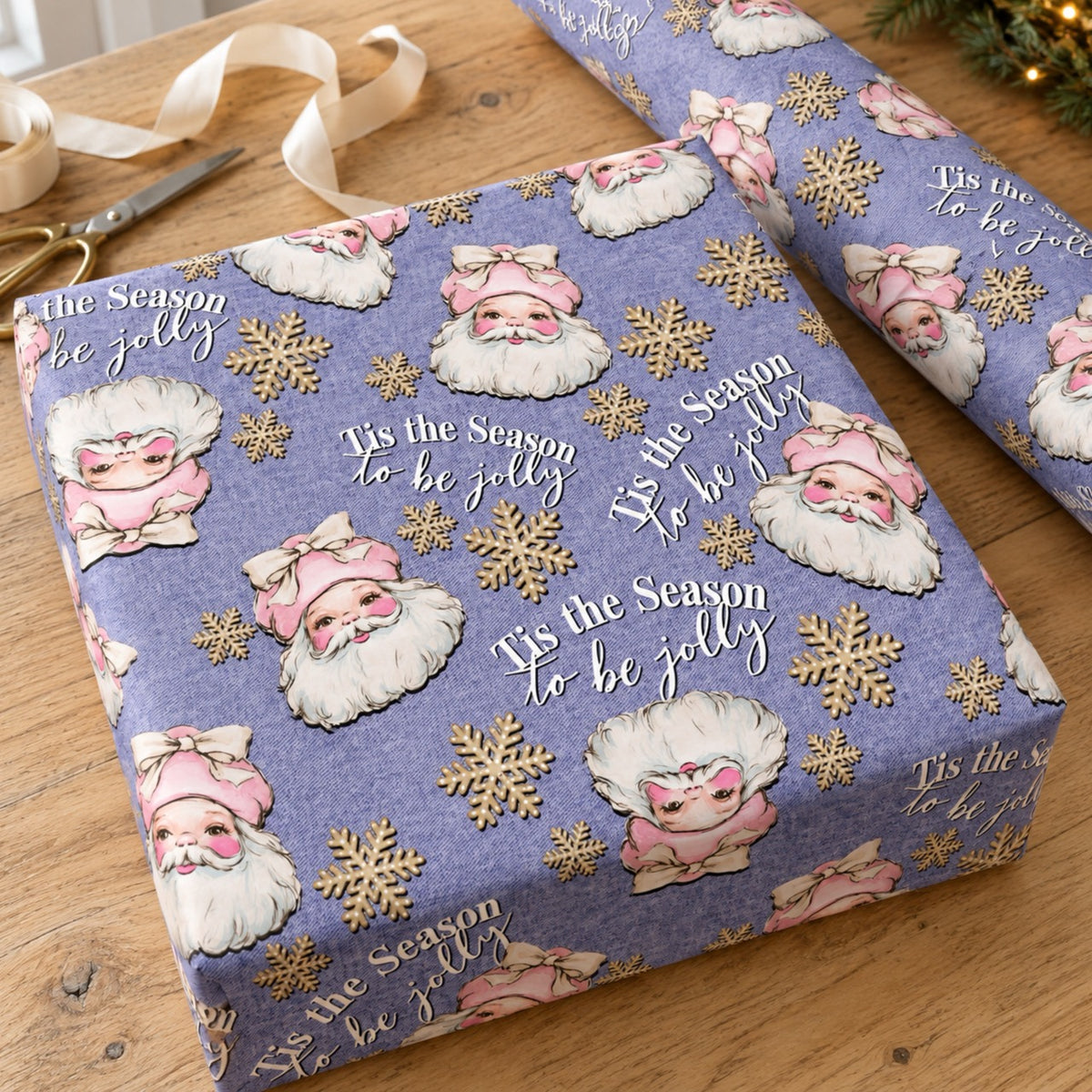 Pink Santa Christmas Digital Bundle | Seamless Pattern, Tumbler Wrap & PNG